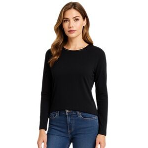 Talbots Black Beaded Neckline Long Sleeve Top – Size M
